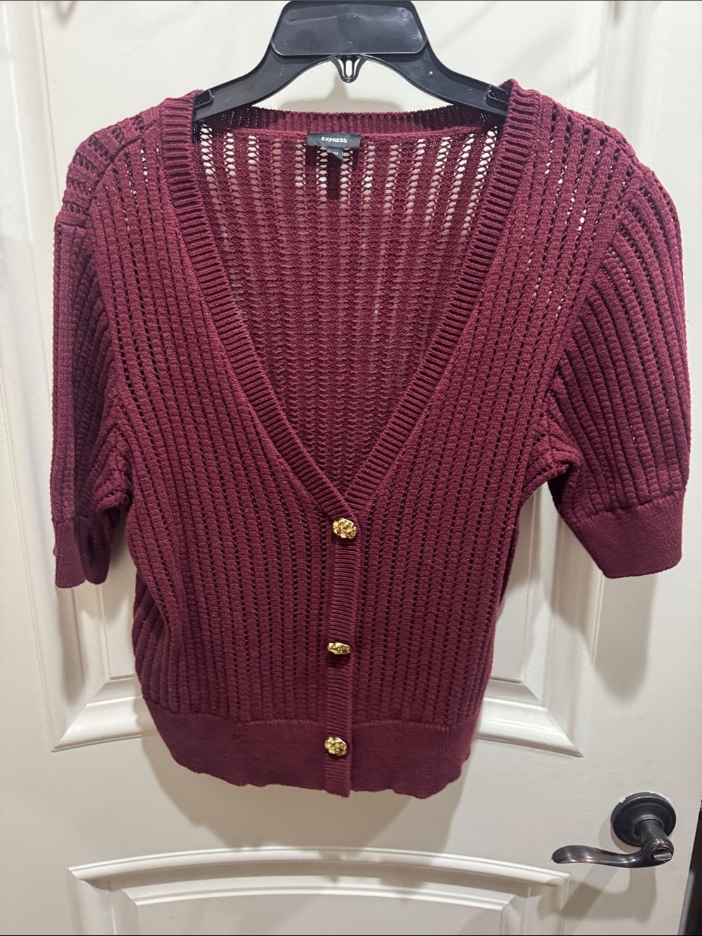 Express Maroon Open-Knit Cardigan with Gold Buttons